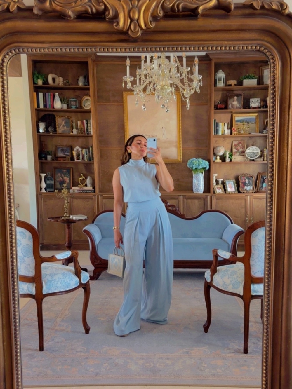 Light Blue Sleeveless top & Wide-Leg Pants